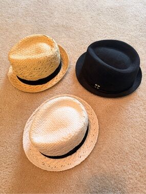 Bundle of Three Women’s Fedoras Classic Straw and Black Pinstripe